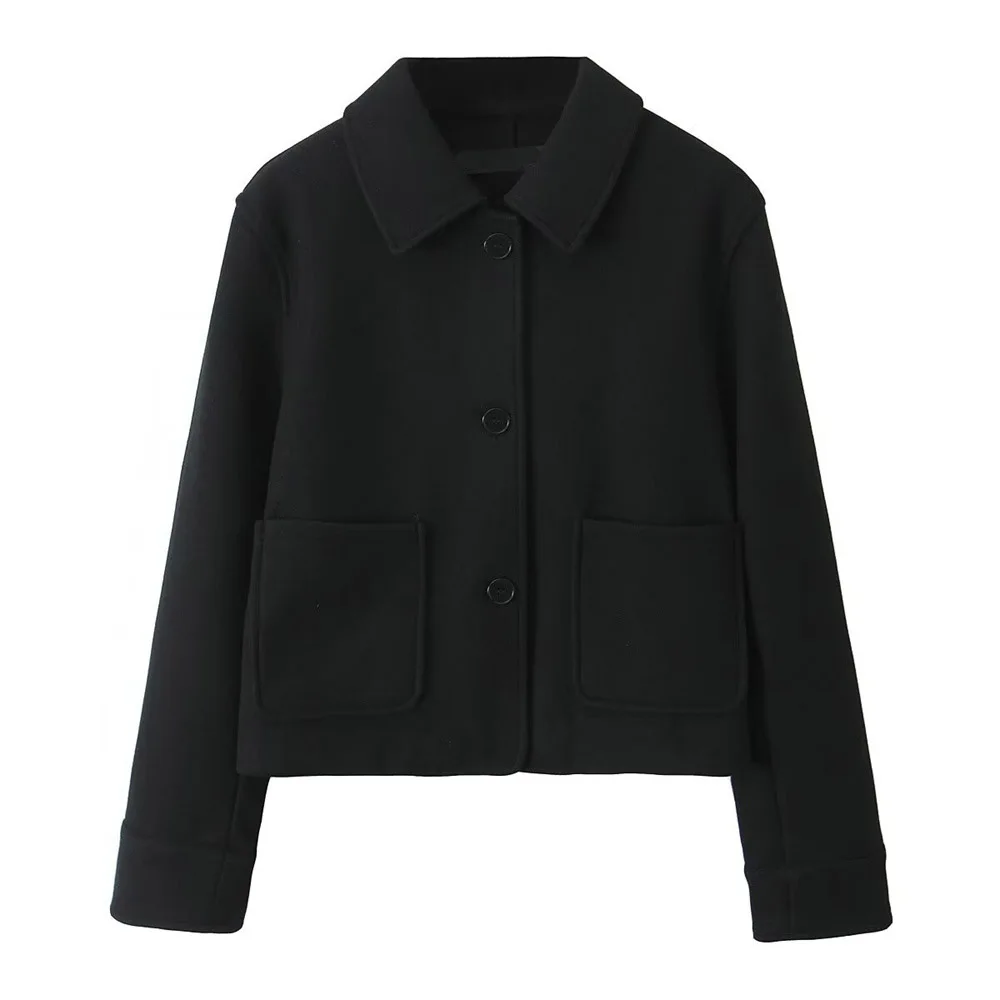 loose single breasted lapel long sleeved short pocket decoration soft coat women\'s autumn and winter new item