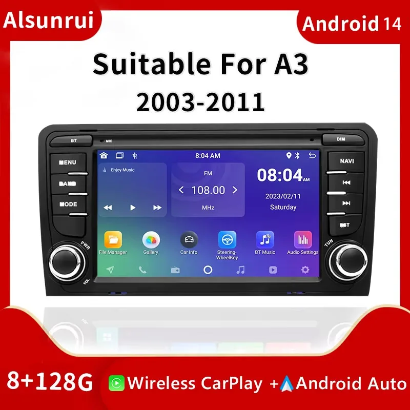 

Автомобильный экран Carplay 2 din Android 13 для Audi A3 8P S3 2003-2012 RS3 Sportback радио мультимедиа GPS навигация 4G стерео