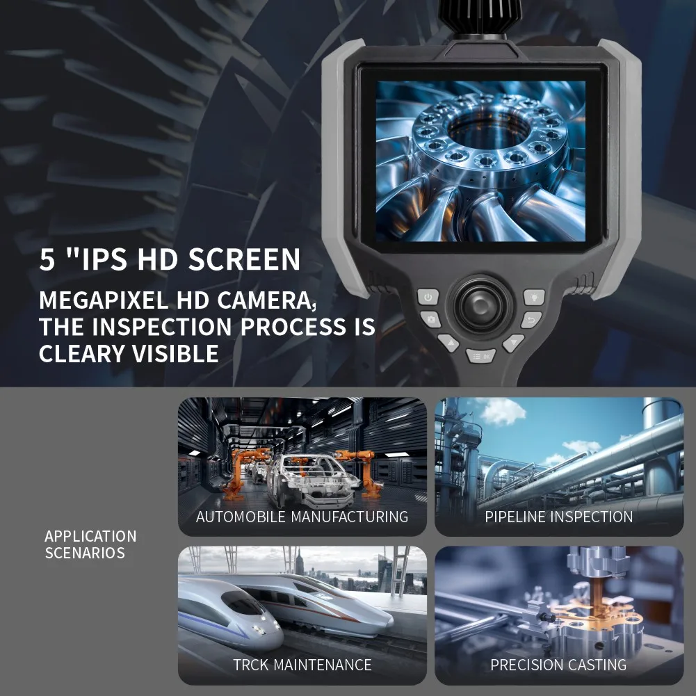 VSNDT 360 ° كاميرا Borescope المفصلية التوجيهية، كاميرا بالمنظار 5 بوصة 32 جيجابايت IP67 مقاومة للماء 4 اتجاهات، كاميرا تناظرية للأماكن الخارجية