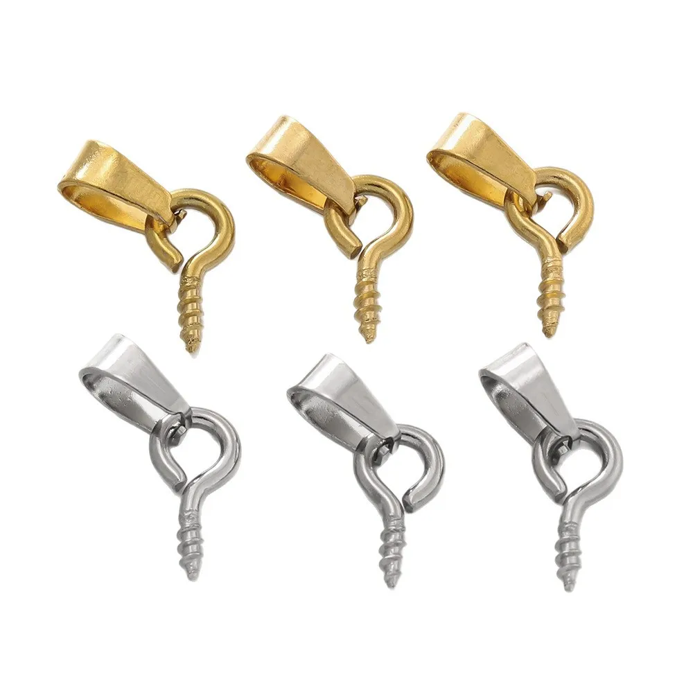 20pcs Stainless Steel Screw Eye Pins Bail Top Drilled Beads End Pendant Charms Connectors Dangle Charm for DIY Jewelry Making