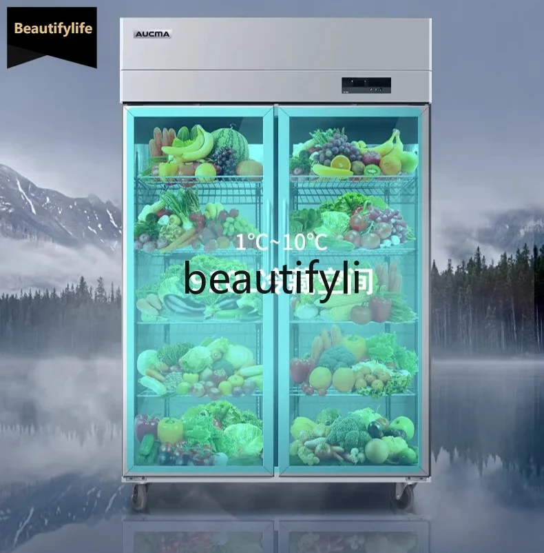 

Z189 a01 Fruit Cabinet VC-1380AJ Vegetable Cabinet Double Door Refrigerated Display Cabinet Commercial Vertical Refrigerator Fre