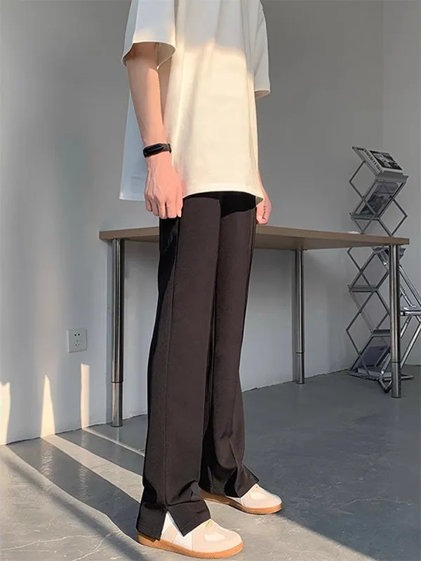 

Korean Sle Men's Spring Summer Suit Pants Straight Leg Side Slit Drapey Faionable Casual Long Trousers for Youth