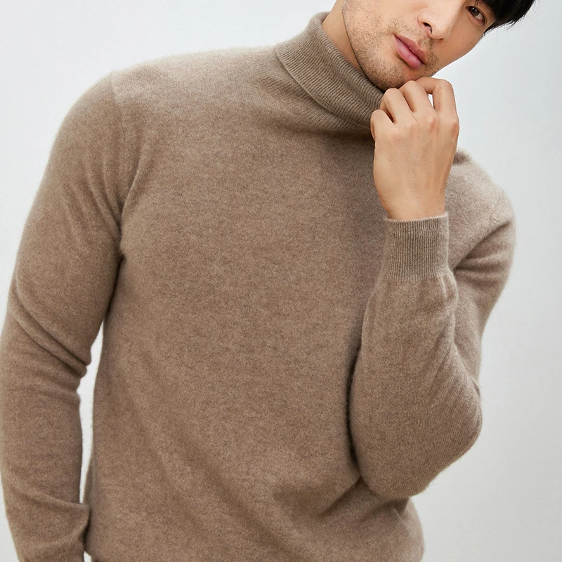 

2026 Spring Autumn New 100% Cashmere Sweater Jumper Men's High Turnover Collar Knitted Pullover Fashion Casual Knit Bottom Shirt