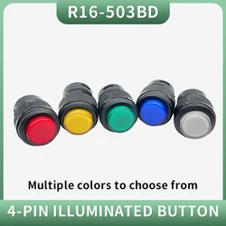 self-lockin 16MM Latching/Momentary push button switch with 5Color LED lighting 4Pin R16-503/AD R16-503/BD