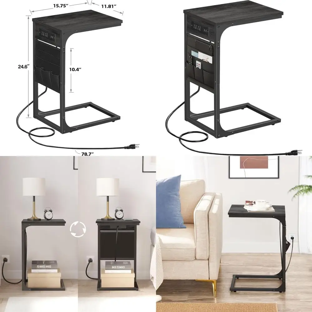 

Прикроватный столик-тумба C-образной формы с USB-зарядкой и местом для хранения, с розетками для гостиной и спальни, модель TB01BY024