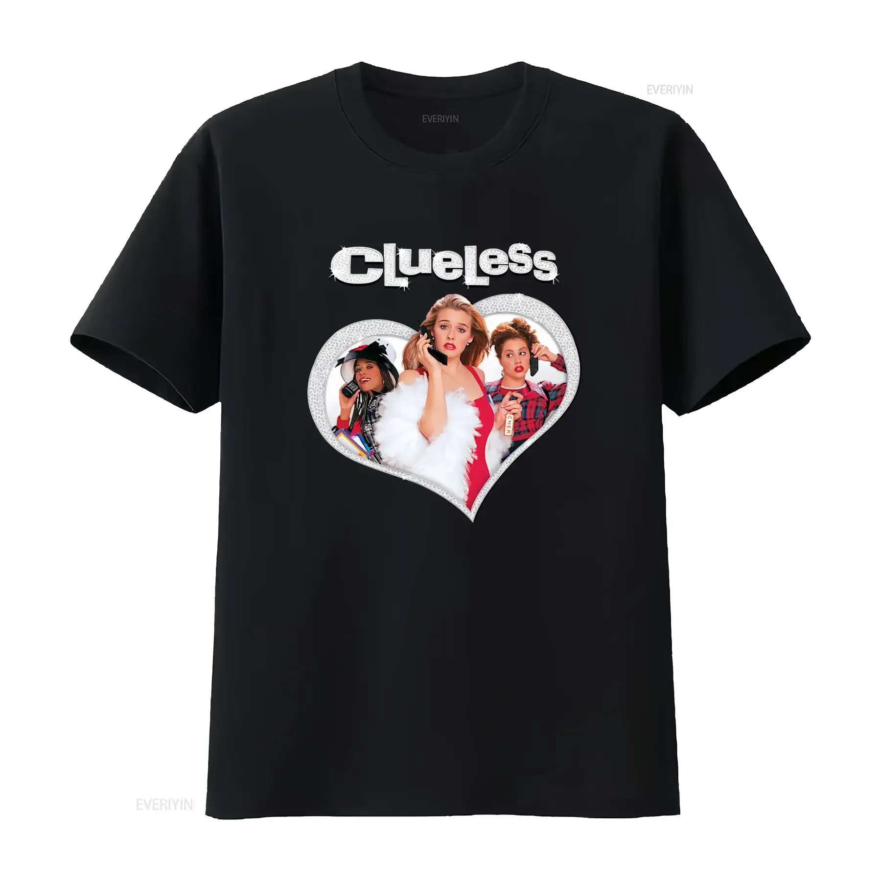 Heart Clueless Movie Inspired T-Shirt für Damen, modischer Aufdruck, Freizeitkleidung, Vintage-Stil, gewaschen, dehnbar, bequeme Mode