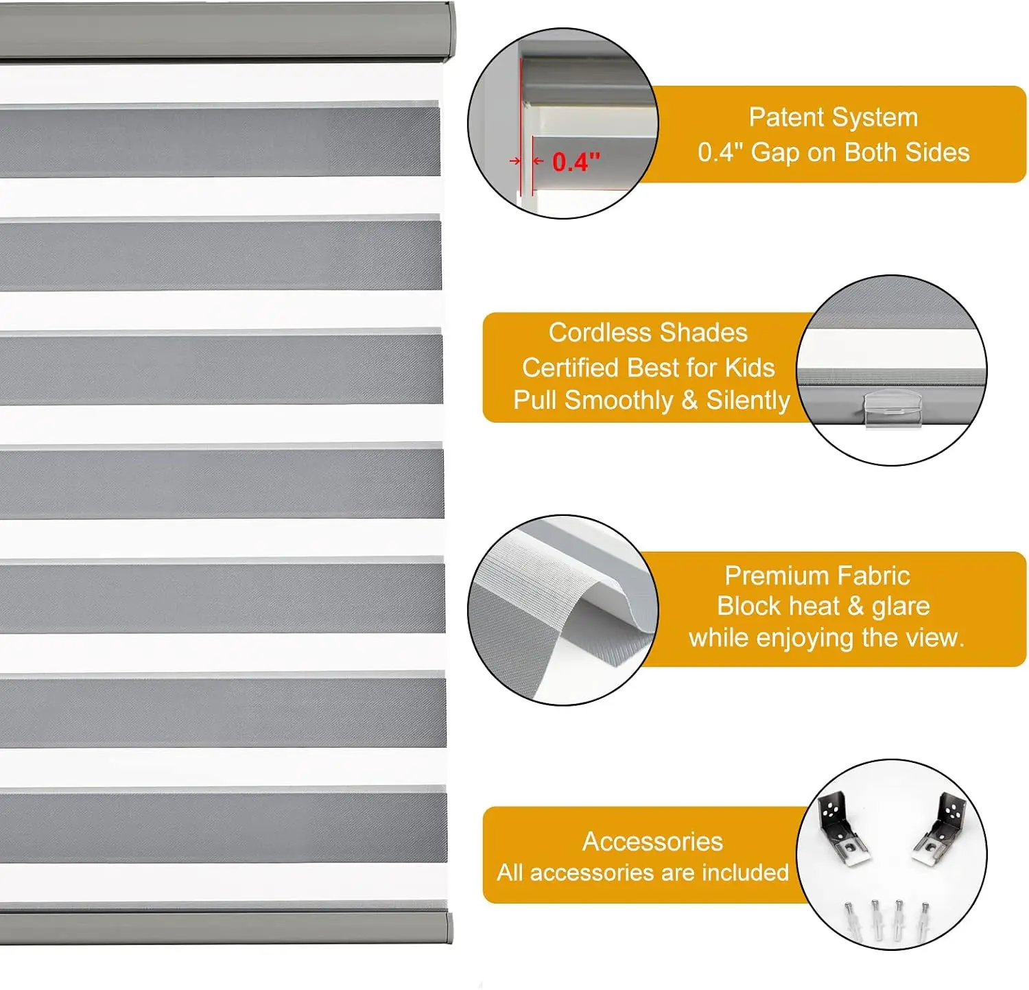 Cordless Zebra Blinds For Windows Light Filtering Sheer Layered Window Shades For Living Room Bedroom Kitchen Office Modern Privacy Dual Layer Roller Blind Grey Color view 2