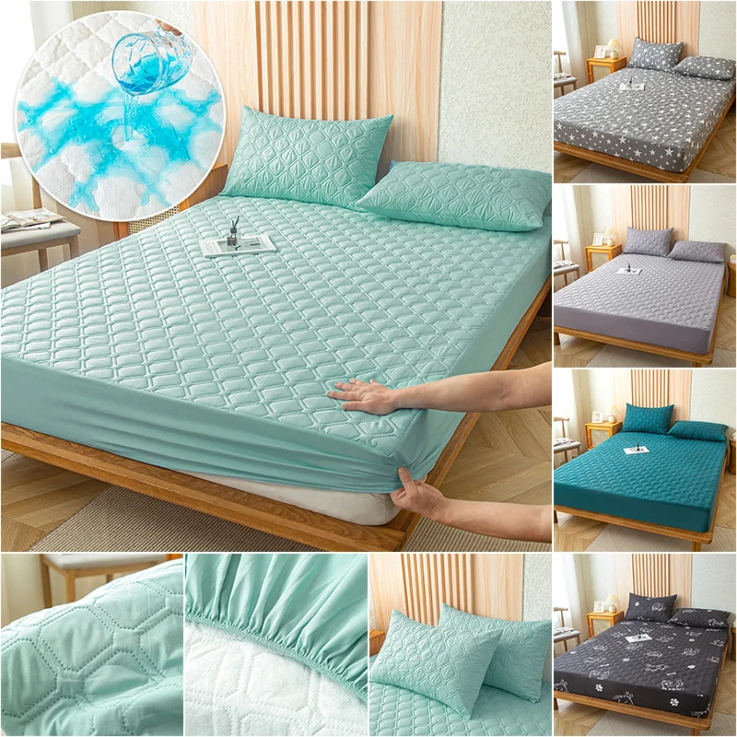 

Waterproof Mattress Bed Protector with Elastic Band Mattress Cover Fitted Soft Breathable King Fitted Sheet 90/140/160/180x200cm