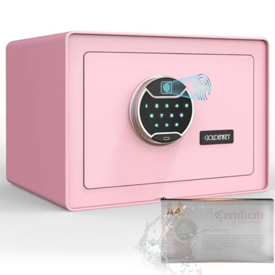 

Розовый сейф с биометрическим замком для дома, 1.2 куб. фута, с сенсорной панелью и кодовой клавиатурой, огнестойкий сейф для денег и ювелирных изделий