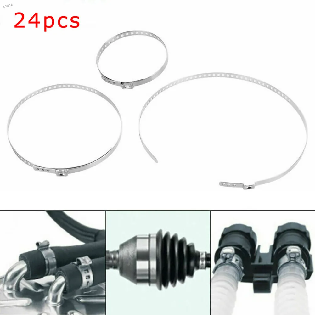 Abrazadera de arranque CV para coche, 24 Uds., ajustable, de acero inoxidable ​ Kit de abrazadera de arranque de junta CV de eje Clip de junta de eje de transmisión 25-50 mm 50-120 mm