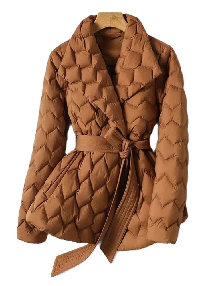 

Winter New Lightweight Cotton Jacket with Belt Elegant Women's Lace Up Cotton Jacket Parker Women's Coat Winter Jacket Women