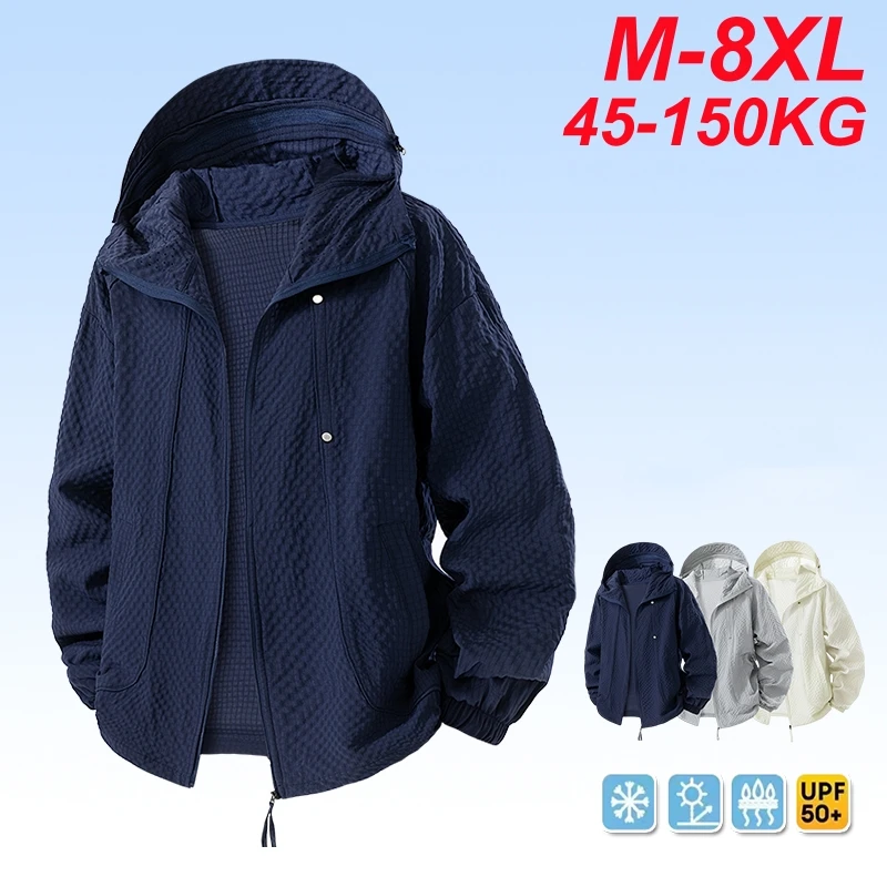 

Jacket Men Summer Bubble Fabric Plus Size 8XL 7XL Quick Dry Camping Windbreaker Fishing Outdoor Anti UV Clothes