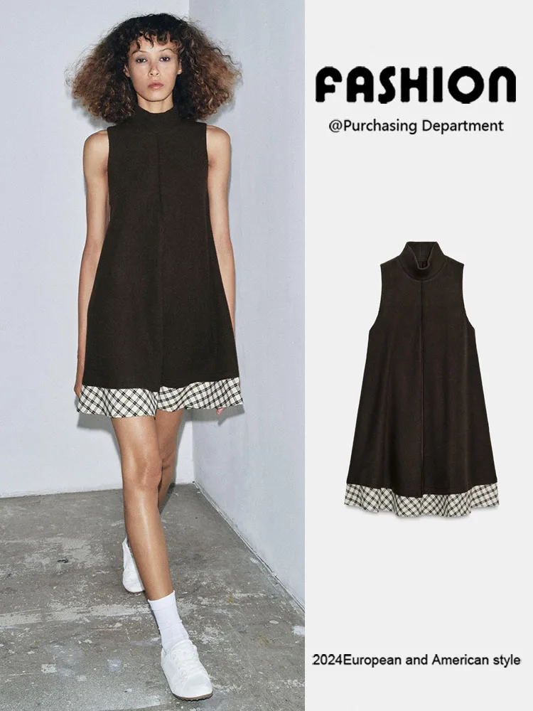 

Модная осенне-зимняя клетчатая юбка-полусолнце для женщин с воротником-стойкой, новинка 2025 года