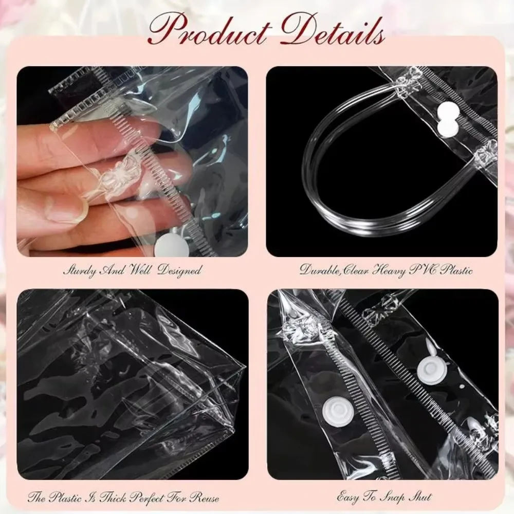 1/10Pcs Portable PVC Transparent Gift Bag Waterproof with Button Candy Gift Packaging Hand Loop Cosmetic Bag Baby Shower