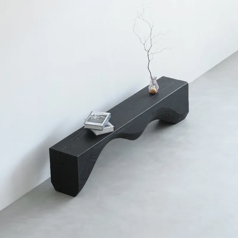 Wabi-sabi wind fire carbonized solid wood bench retro wooden pier clothing store shoe change stool log ornament solid wood bench