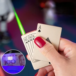 Creative Jet Flashlight Green Flame Poker Lighter Metal Windproof Playing Card Lighter Fun Toys Smoking Accessories Men's Gift