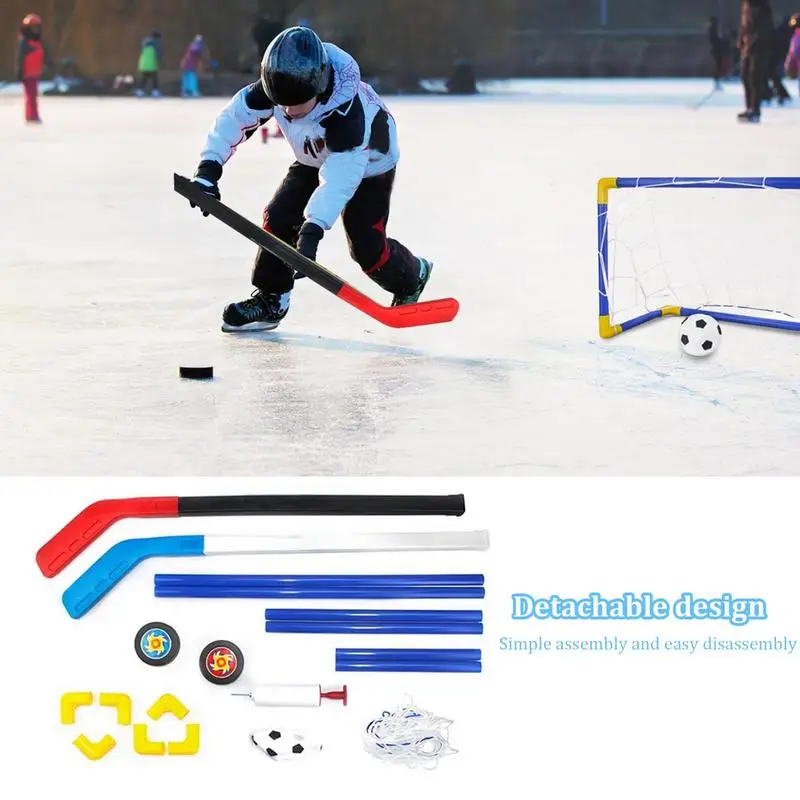 Hover Soccer Toys Set 2 In 1 Hockey Football Hockey Ball Pump Mini Soccer Goal Set Kids Indoor Goal Set Indoor Mini Goal Sports