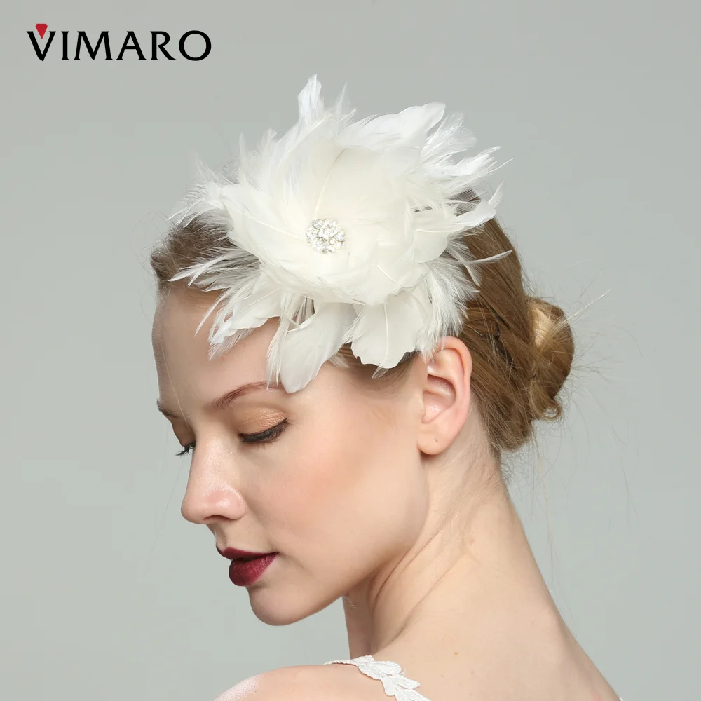 VIMARO White Flower Feather Fascinator Hair Fascinator Wedding  Fascinators for Women Elegant Chapeau Ceremonie Mariage