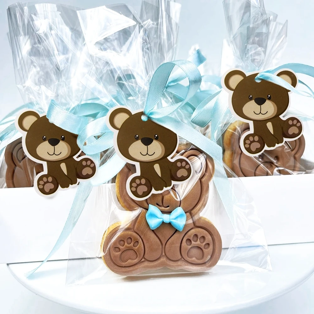 1set Cartoon Bear Hanging Tags Paper Stickers Cake Toppers Kids Bear Birthday Baby Shower Party Cake Decor DIY Gifts Wrapping