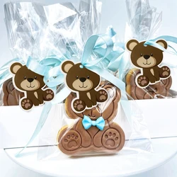1set Cartoon Bear Hanging Tags Paper Stickers Cake Toppers Kids Bear Birthday Baby Shower Party Cake Decor DIY Gifts Wrapping