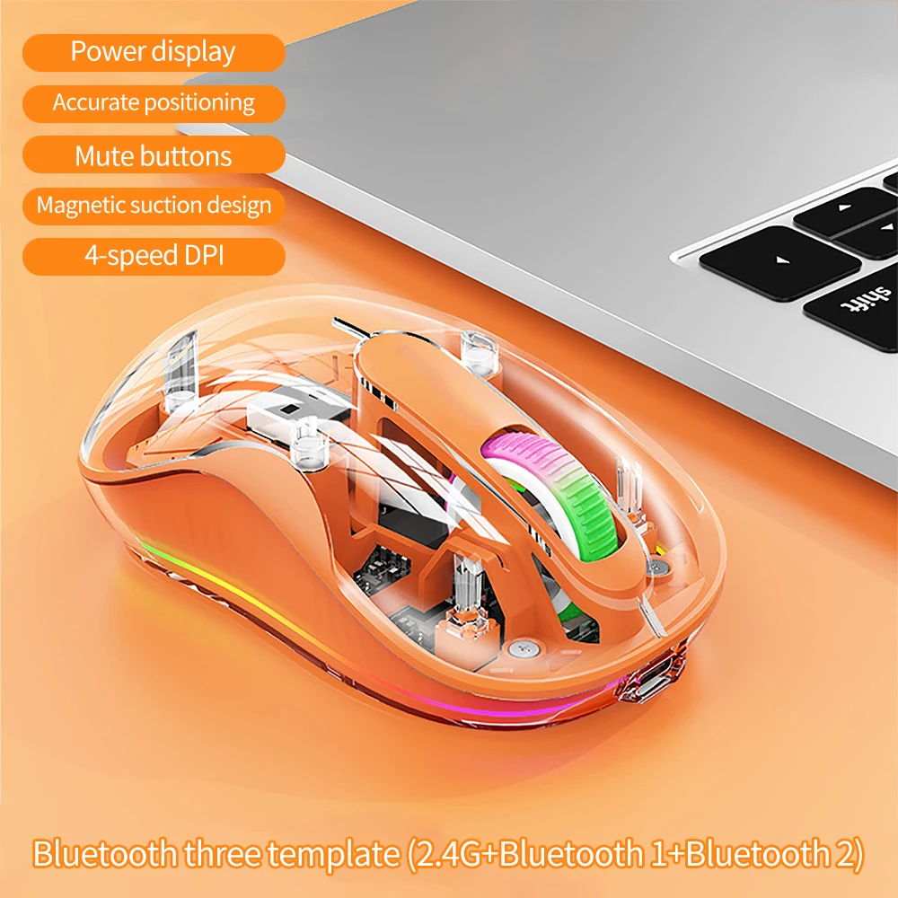 Wireless Bluetooth-compatible Transparent Mouse Charging Colorful Breathing Light Tablet Laptop Desktop Gaming Office Mouse