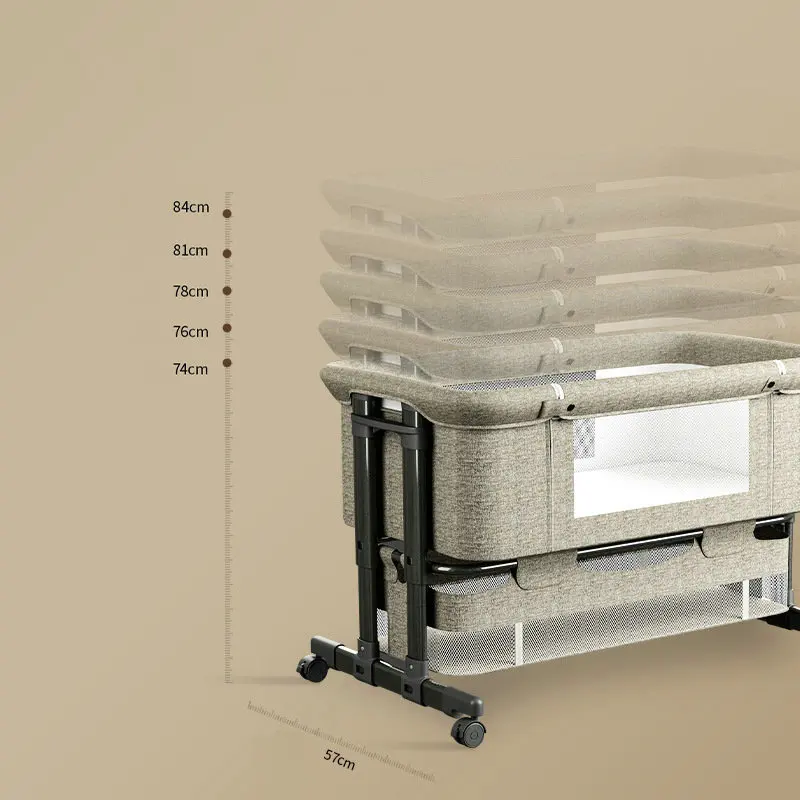 Multi-Functional Crib Splicing เตียงขนาดใหญ่,ทารกแรกเกิดแบบพกพา BB Cradle Bassinet 5ความสูงปรับ