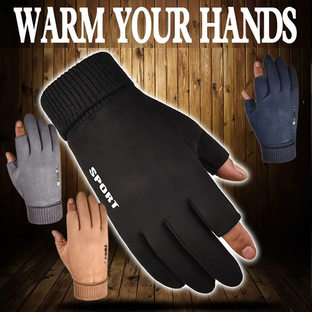 Men Autumn Winter Warm Touch Screen Gloves Outdoor Cycling Full Fingers Plush Thickened Gloves Cold Proof Mitten Hand Warmer