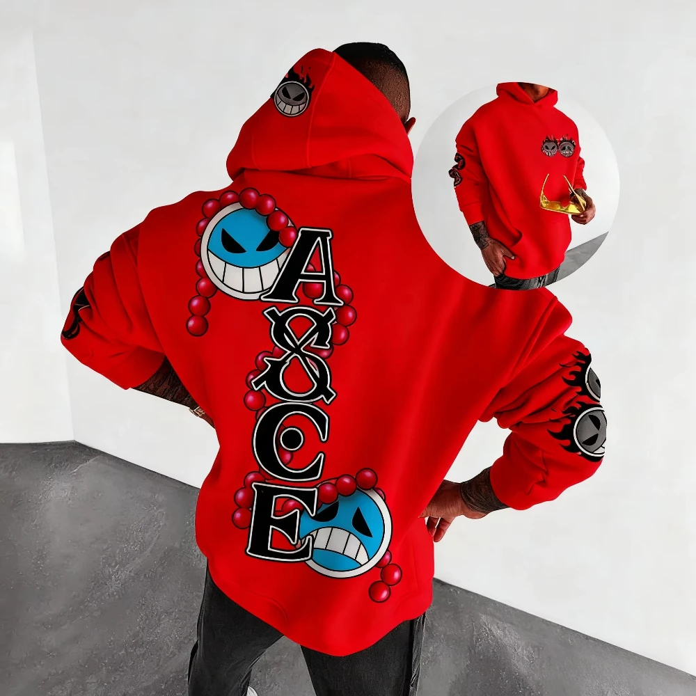 قطعة واحدة Ace أنيمي المتضخم هوديي الرجال النساء الشارع الشهير فضفاضة عادية الجرافيك طباعة البلوز سترة طويلة الأكمام ربيع الخريف
