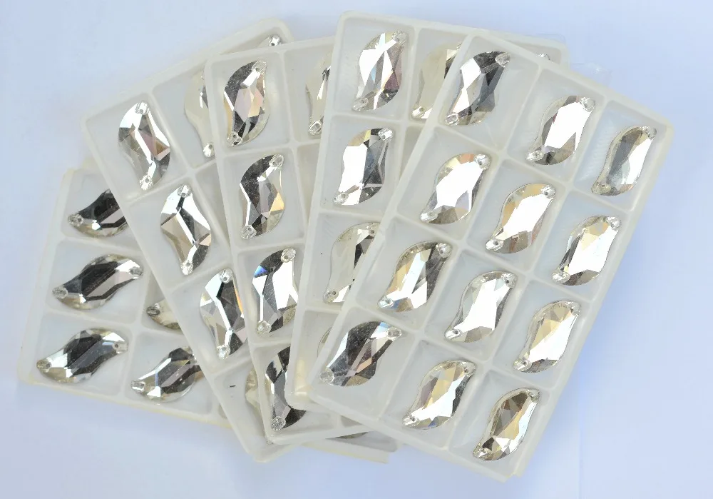 All Size Glass Crystal S shape Sew On Stones Shiny Crystal Clear Flatback 2 holes 6*12mm,10*20mm,15*30mm Sewing Jewelry Beads