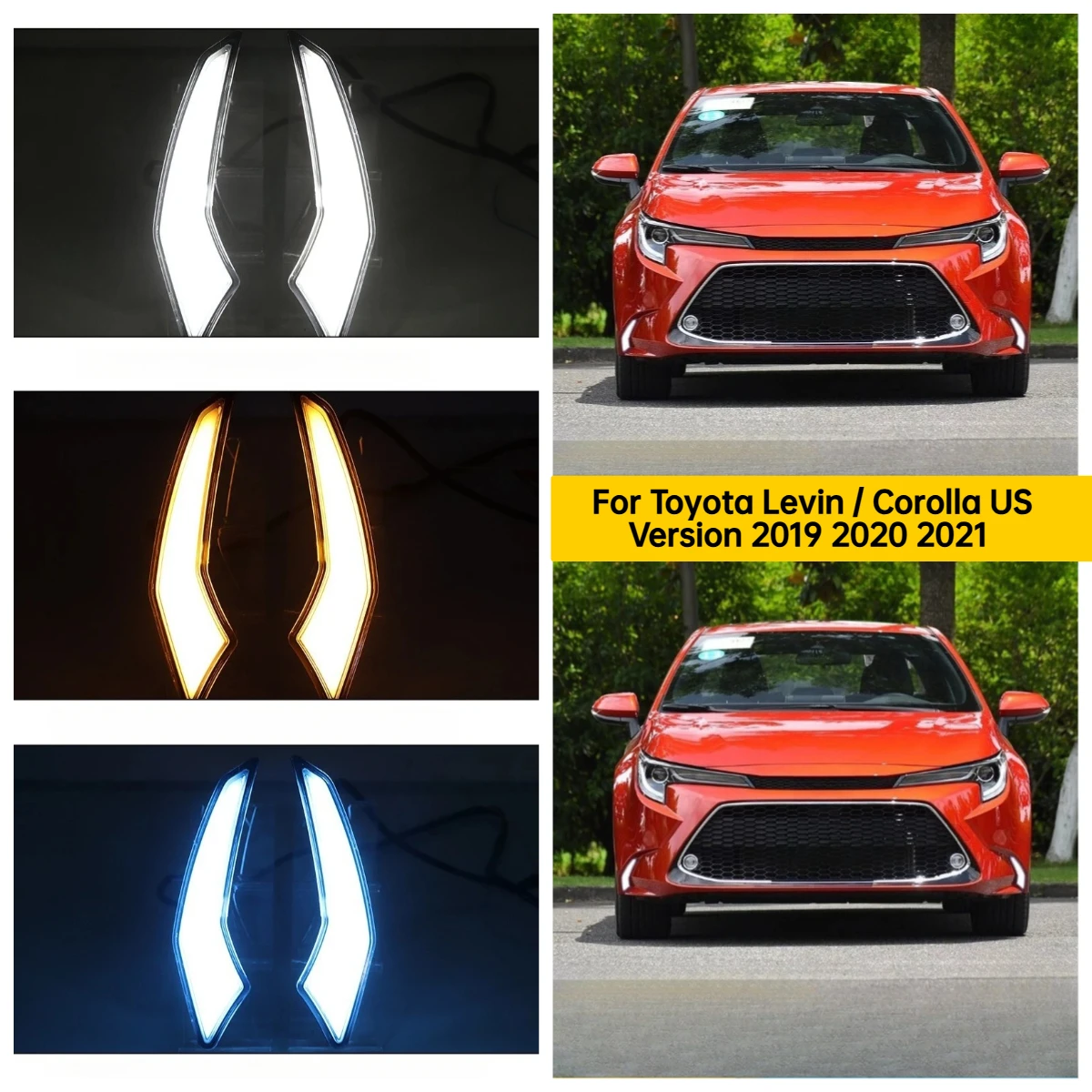 DRL For Toyota Levin / Corolla US Version 2019 2020 2021 LED Daytime Running Light Fog Lamp Modified Dynamic Yellow Turn Signal