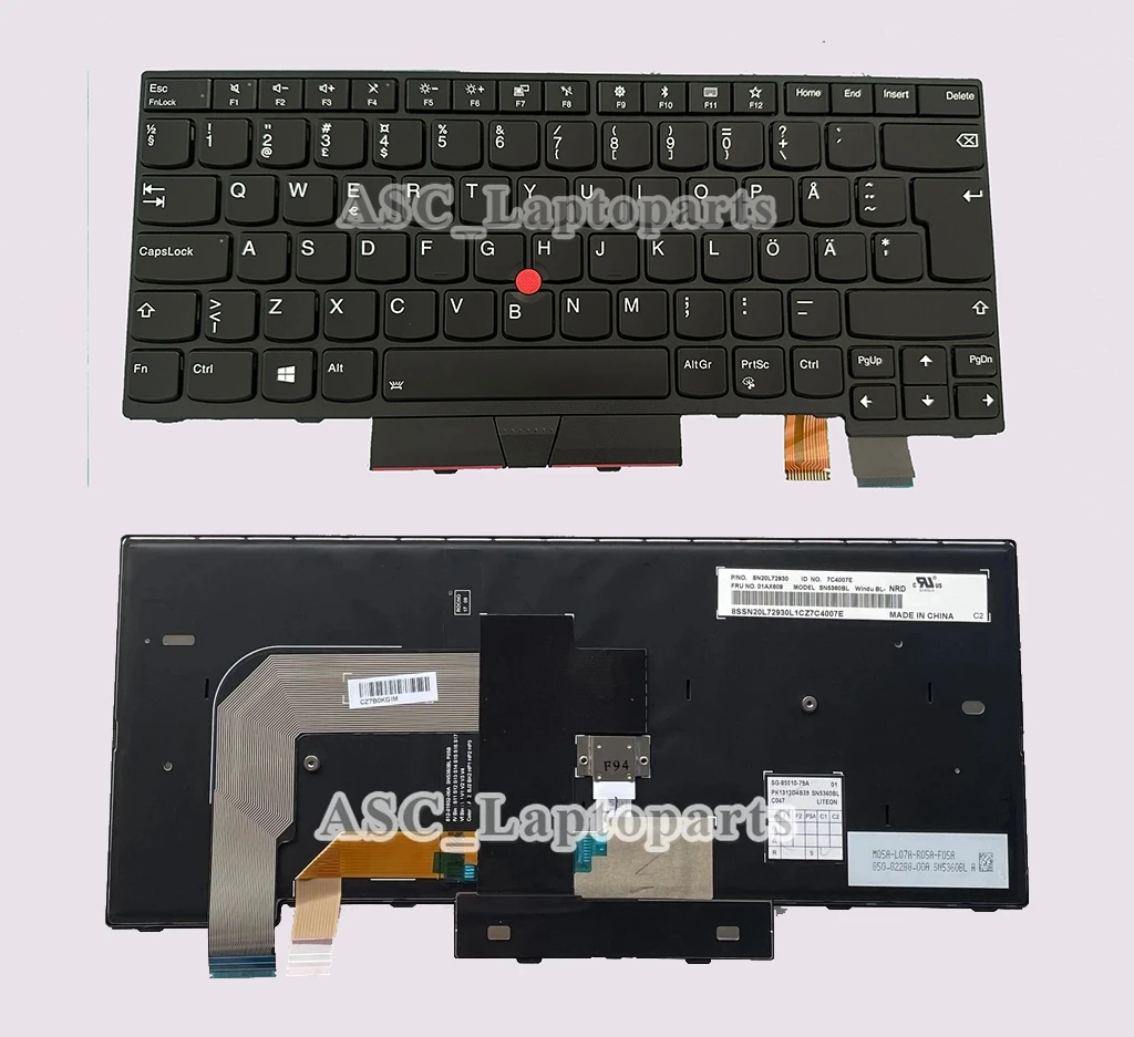 Imagem -03 - Norueguês Sueco Nórdico Svenska Teclado Finlandês para Lenovo Thinkpad T480 20l5 20l6 T470 20hd 20he A475 A485 Retroiluminado Novo dk