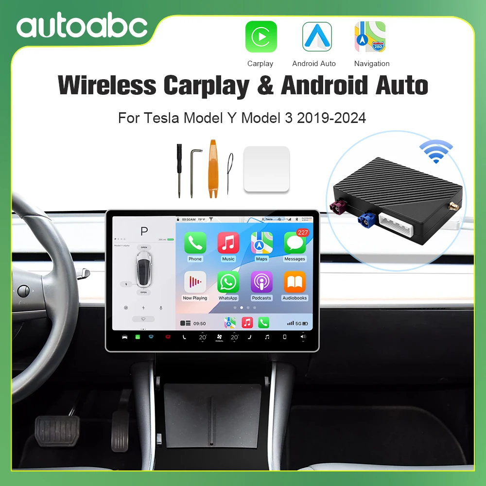 

AUTOABC New Wireless CarPlay Android Auto For Tesla Model 3 X/Y 2019-2024 with Support Camera Airplay