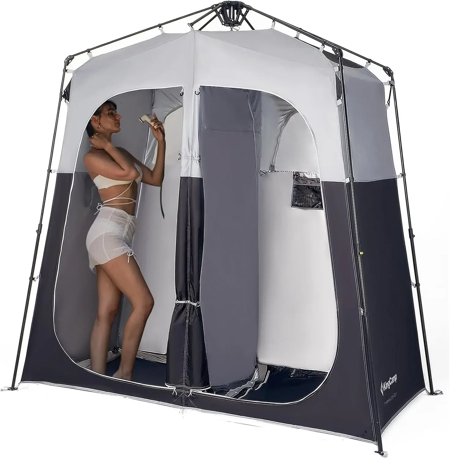 

Instant Shower Tent, Portable Superior Stable Privacy Shelter, 2 Large Rooms Outdoor Toilet Tent with Floor for Beach, Camping &