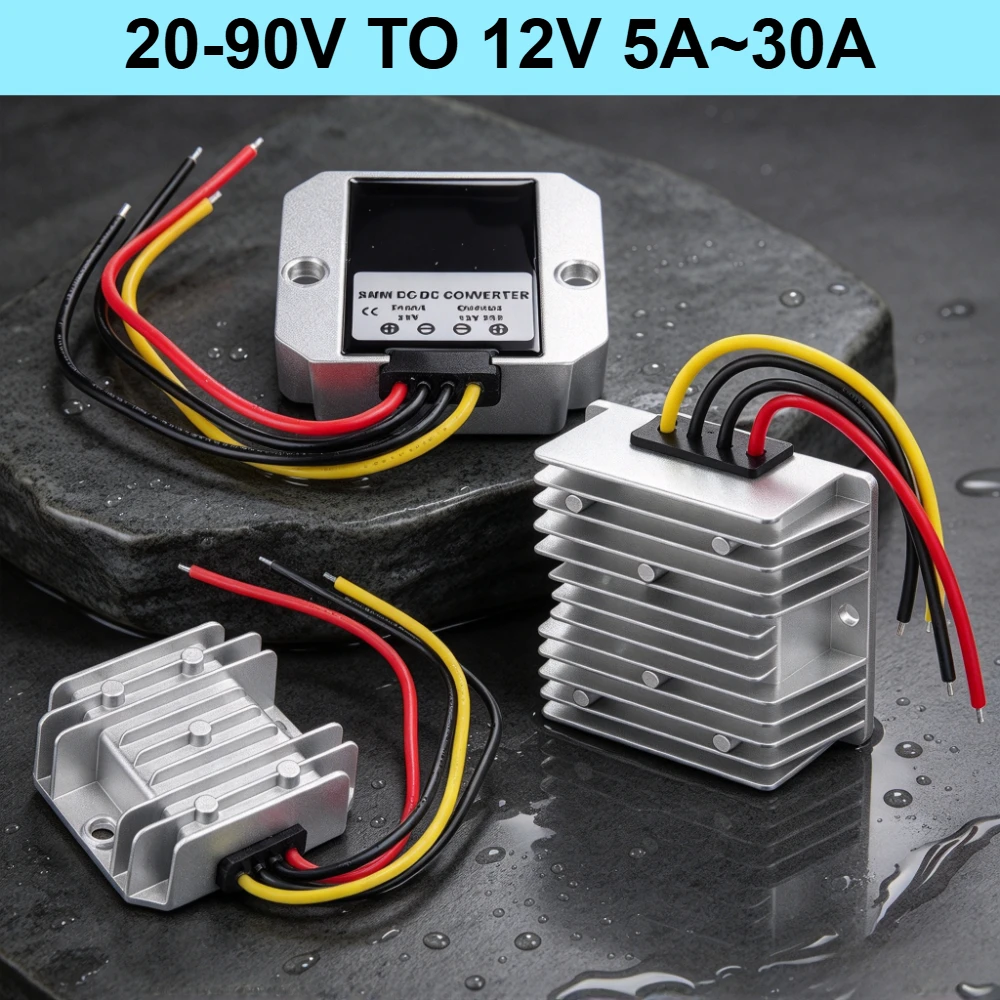 20V-90V To 12V 5A 10A 15A 20A 25A 30A DC Converter Step Down Voltage Regulator 24V 36V 48V 60V 72V Power Supply Module for Car