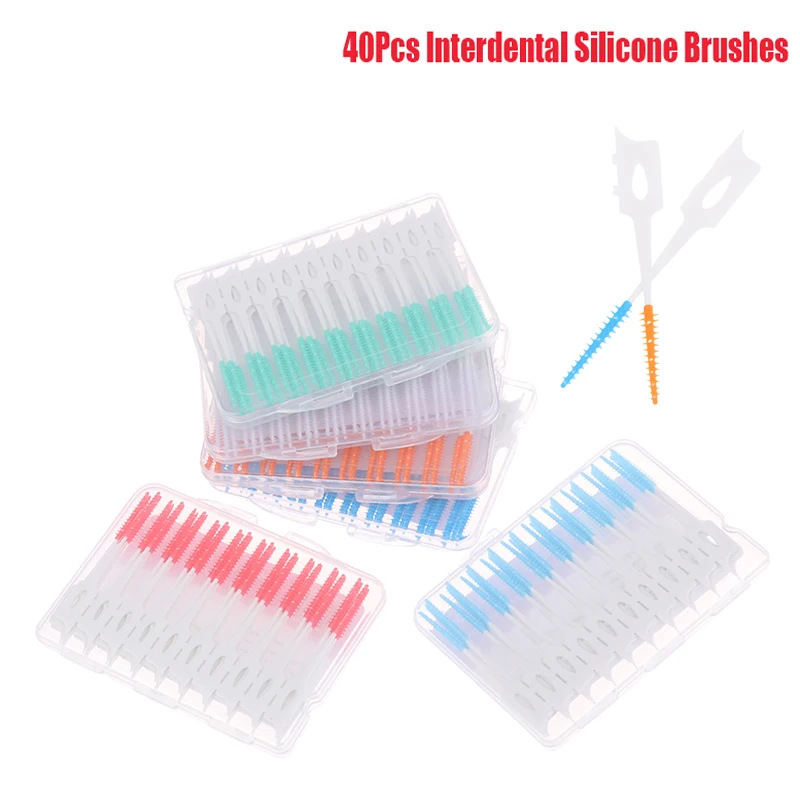 

40 шт./упак. межзубные силиконовые щетки, зубочистки, щетка для чистки с резьбой, инструмент для чистки полости рта