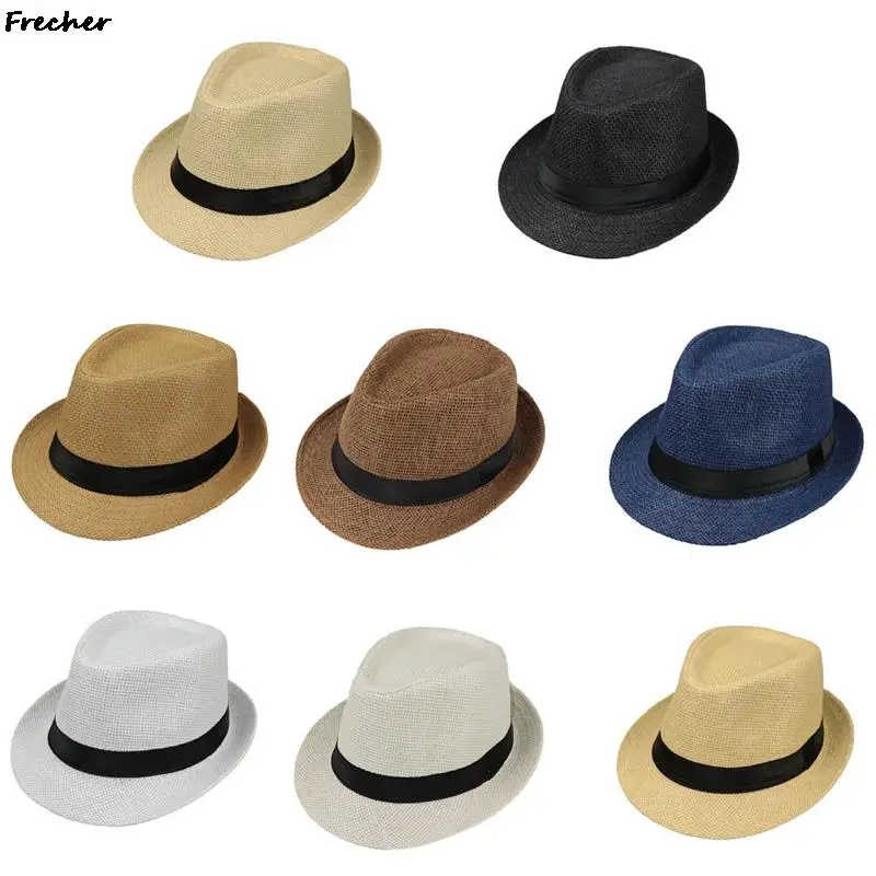 2025 Kids Beach Jazz Hats Summer Party Guest Cap Straw Sunhat Panama Boys Girls Fedora Hat Chapeau with Ribbon Boho Dance Caps