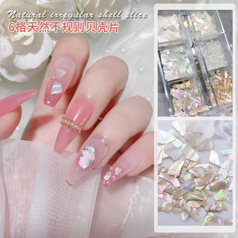6 siatek z naturalnego biżuteria powlekana do zdobienia paznokci płatki cienkie iluzja Manicure amulety Abalone plastry kamienie na paznokcie cyrkonie — zdjęcie 3