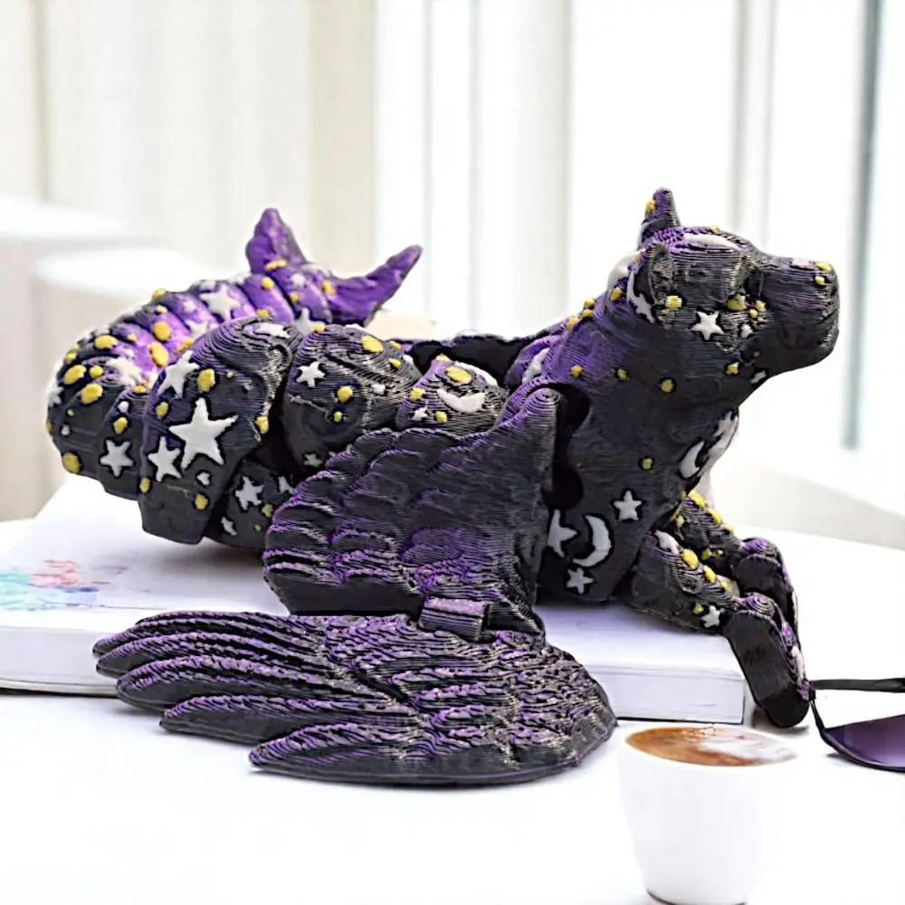 Oint Movable 3D Printing Lion Simulation Animal with Wings Simulation Lion Model Star Moon Theme Creative Design