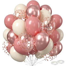 62PCS Pink Ivory White Party Balloons with Metal Rose Gold Confetti Helium Latex Balloons for Birthday Wedding Party Decoration