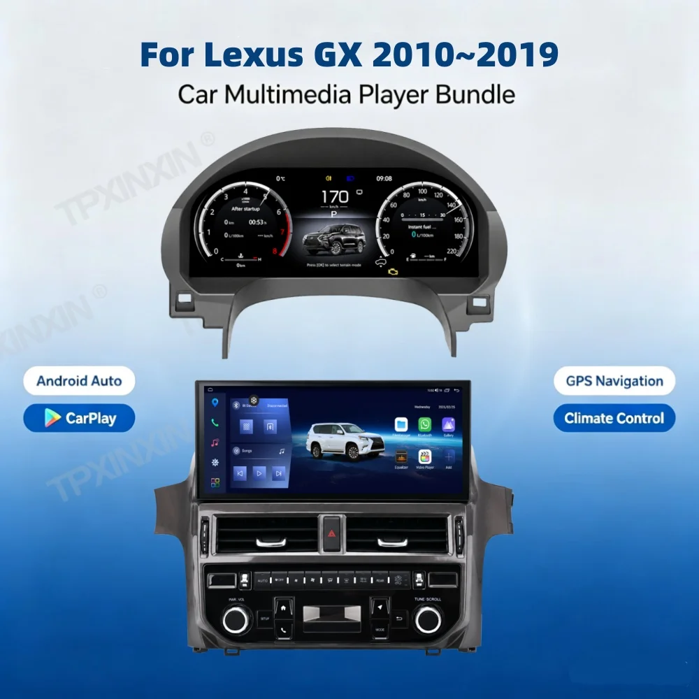 For Lexus GX 2010~2019 Car Digital Virtual Cockpit Speedometer Instrument Panel LCD Meter CarPlay 2-Piece Set Android Screen