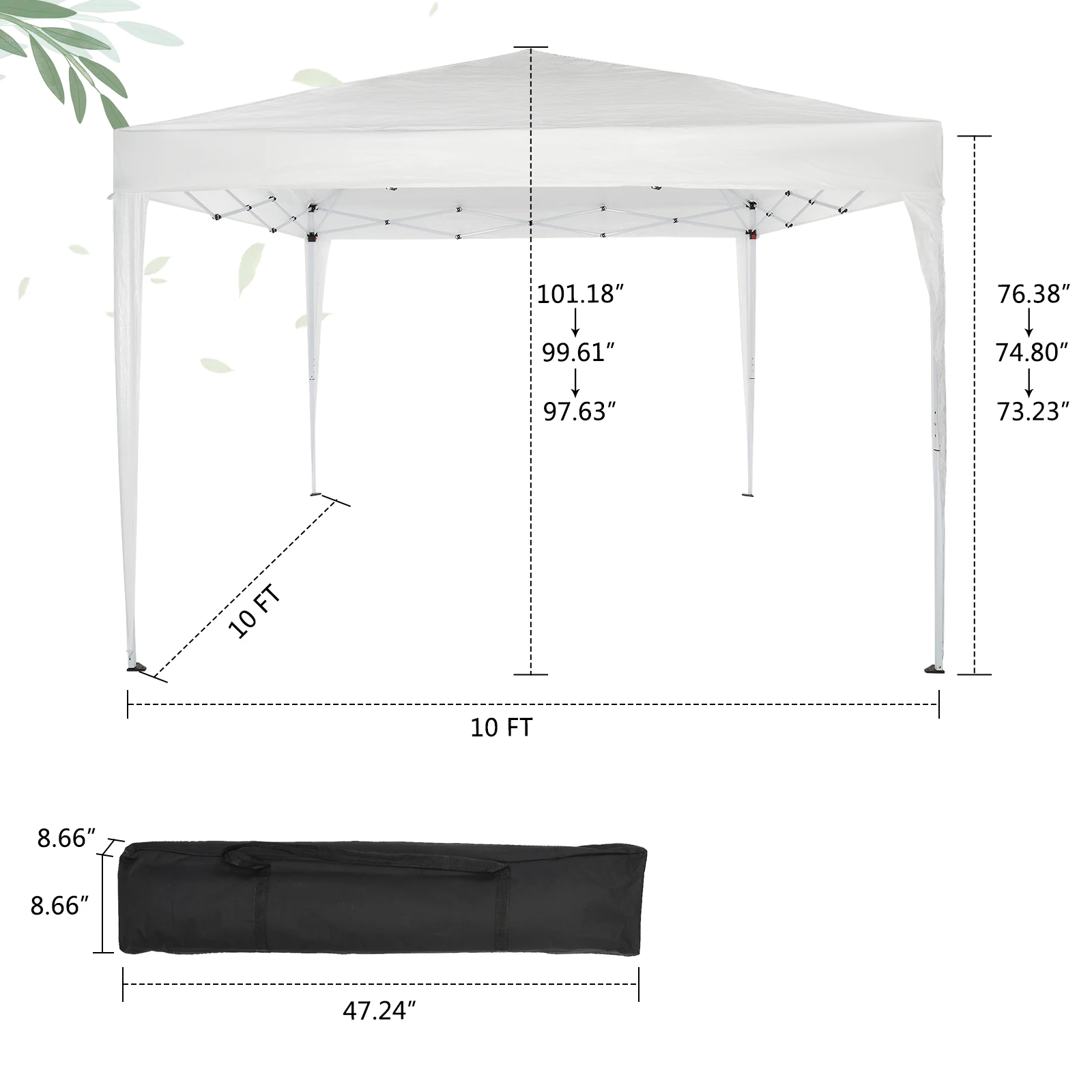 3x3M Practical Waterproof Right-Angle Folding Tent with Carry Bag Strong Structure Easy to Install White[US-Stock]