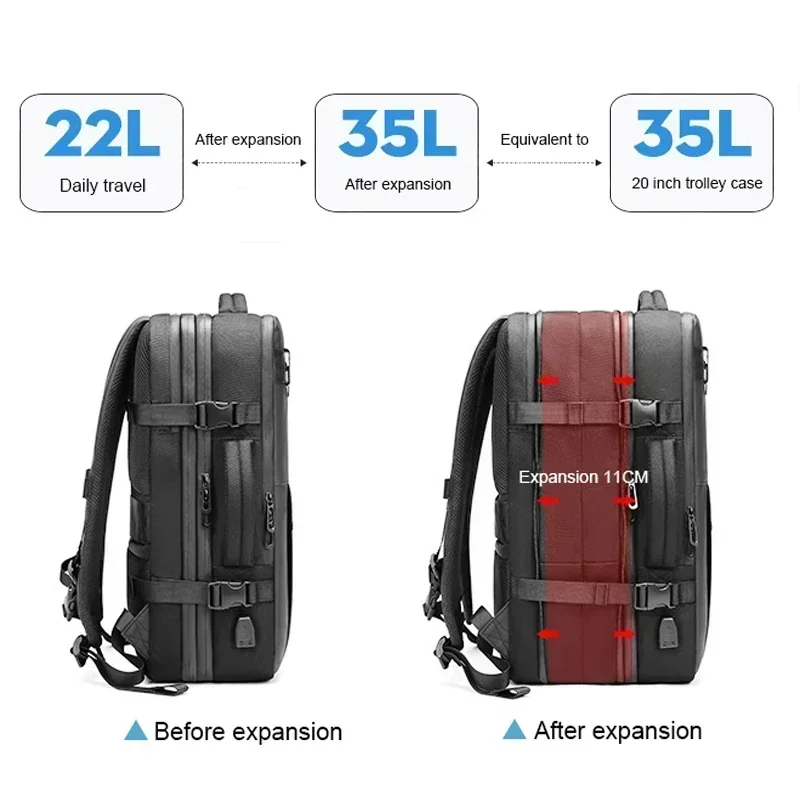 Large Capacity Expandable Airbag Backpack for Men Vacuum Storage Travel Backpacks 15.6 Inch Waterproof USB Laptop Business Bag