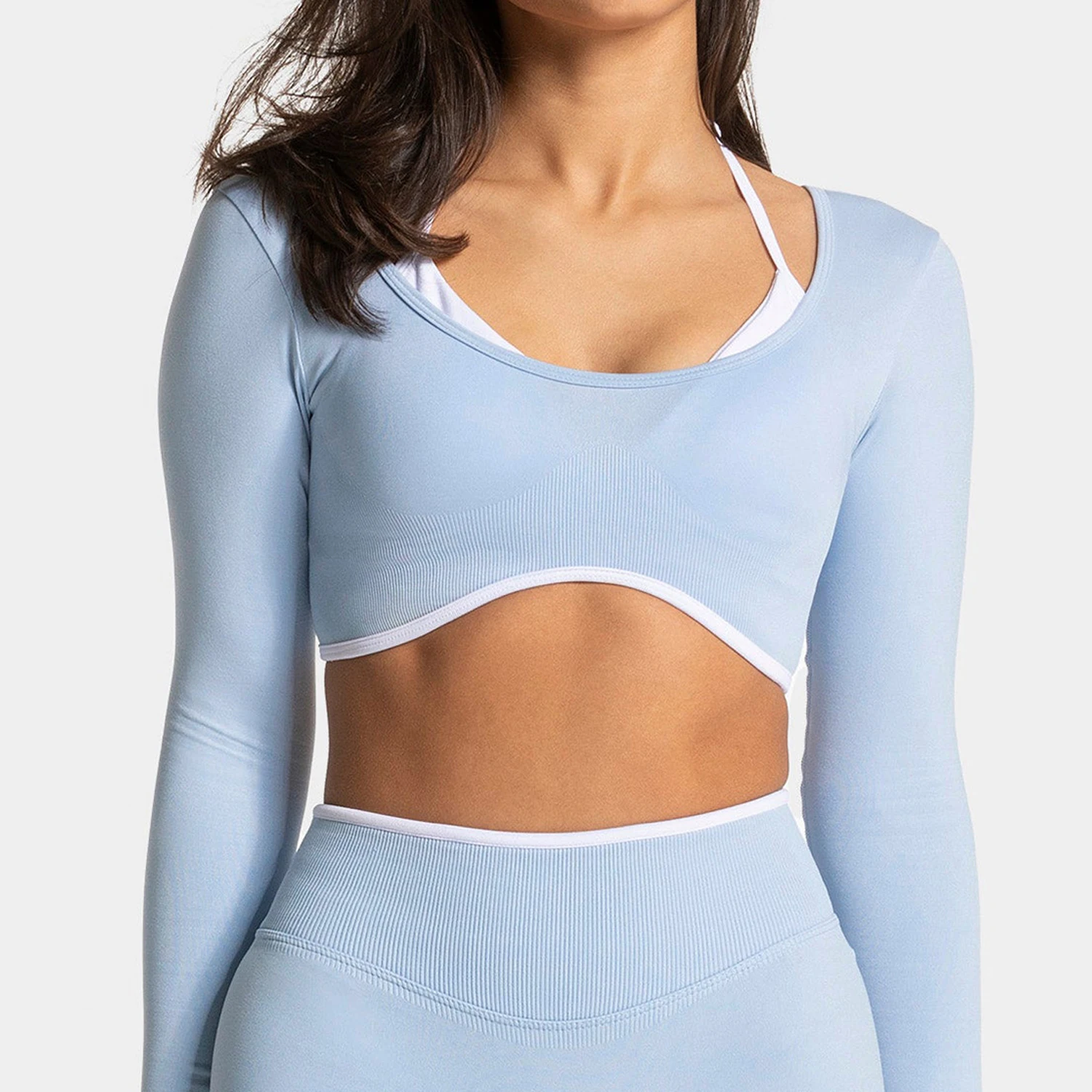 

Women's Color Block Long Sleeve Yoga Top Built-in Bra Racerback Breathable Workout Shirt Moisture Wicking Gym Fitness Activewear