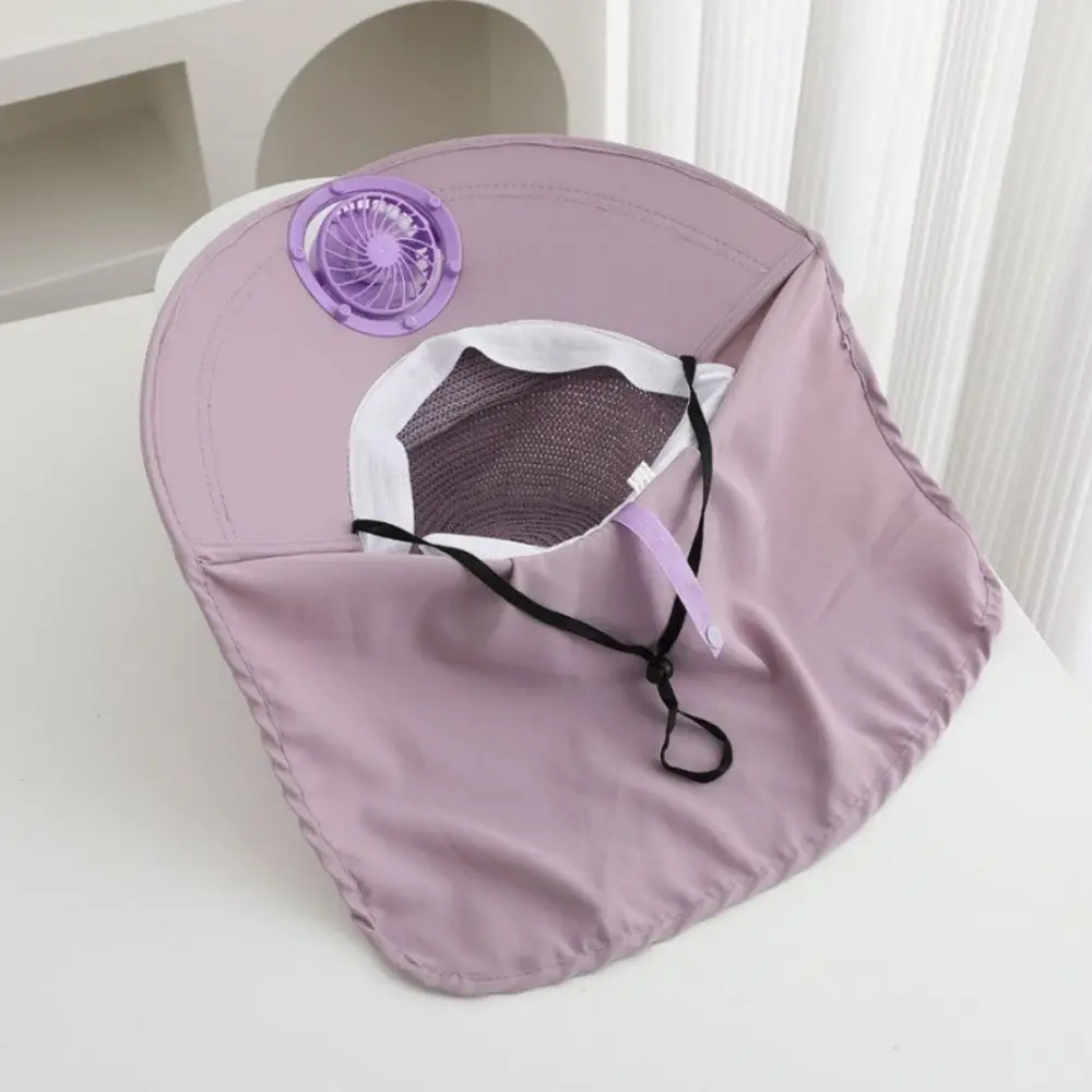 Anti-UV Solar Fan Cap USB Charging Breathable Cooling Fan Hat Long Sun Shield Floral Design Fisherman Hat Sun Protection