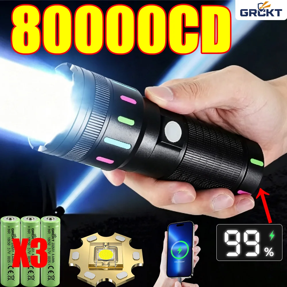 Lampe de poche LED la plus puissante 80000CD, lampe de poche tactique de chasse haute puissance, torche rechargeable, lanterne étanche pour l'extérieurhoto goode michet mécanique électrique sopravvivenza matrak télesco