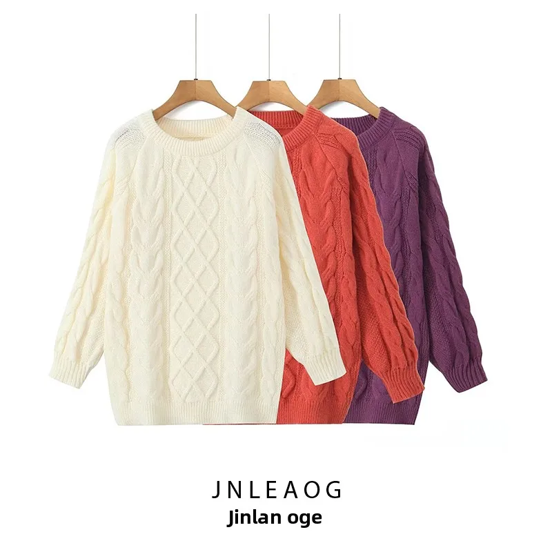 JNLEAOG ファッショナブルなニットセーター秋の新スタイル女性のストリートスタイルラウンドネックプルオーバーツイストヴィンテージ多用途