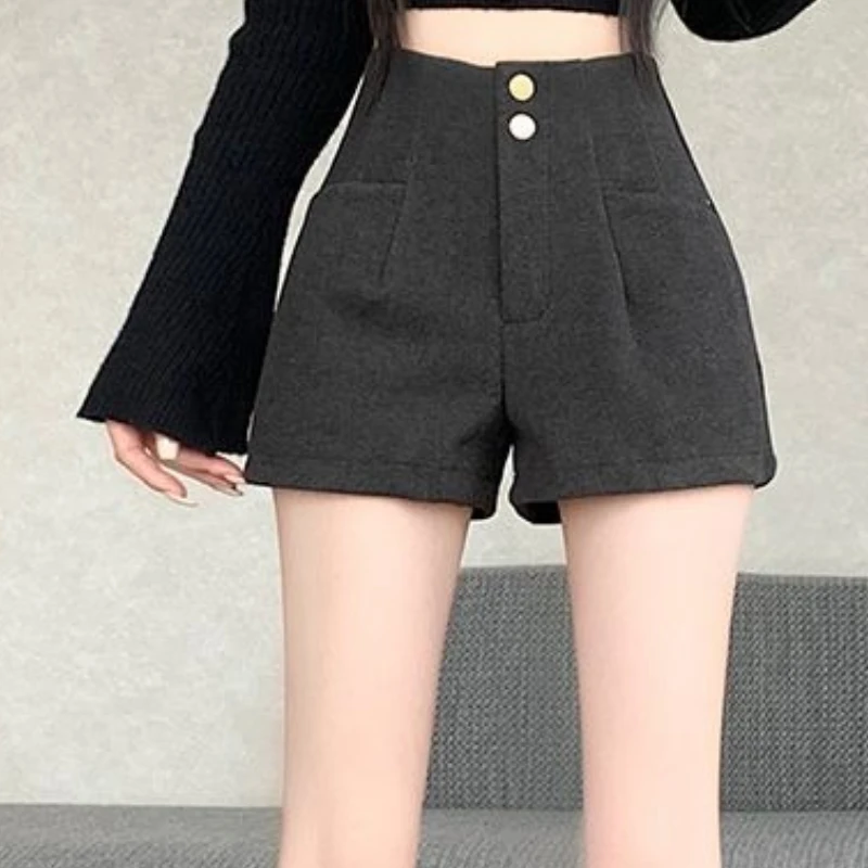 Short en laine Mujer solide taille haute automne hiver Vintage femme pantalon mode coréenne Simple pantalons Cortos
