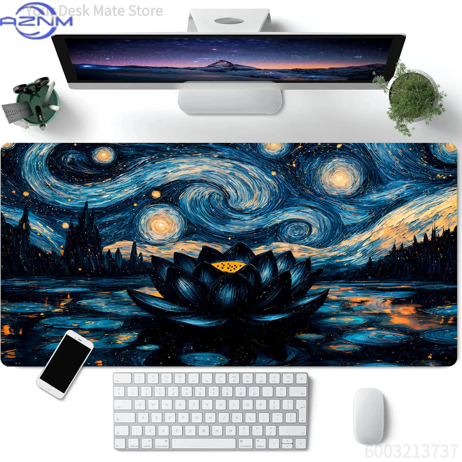 1PCS Starry Night Black Lotus Large MTG Playmat Locking Edge Non-Slip Rubber Desk Mat for TCG Card Game
