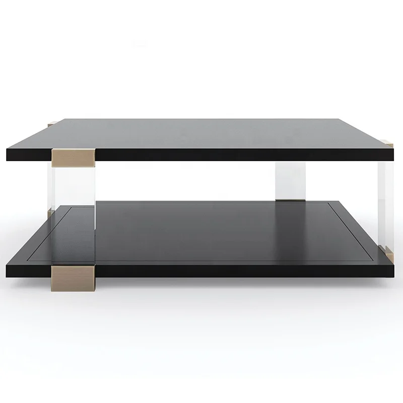

Luxury custom square crystal coffee table handmade glass top gold metal base life set corner table