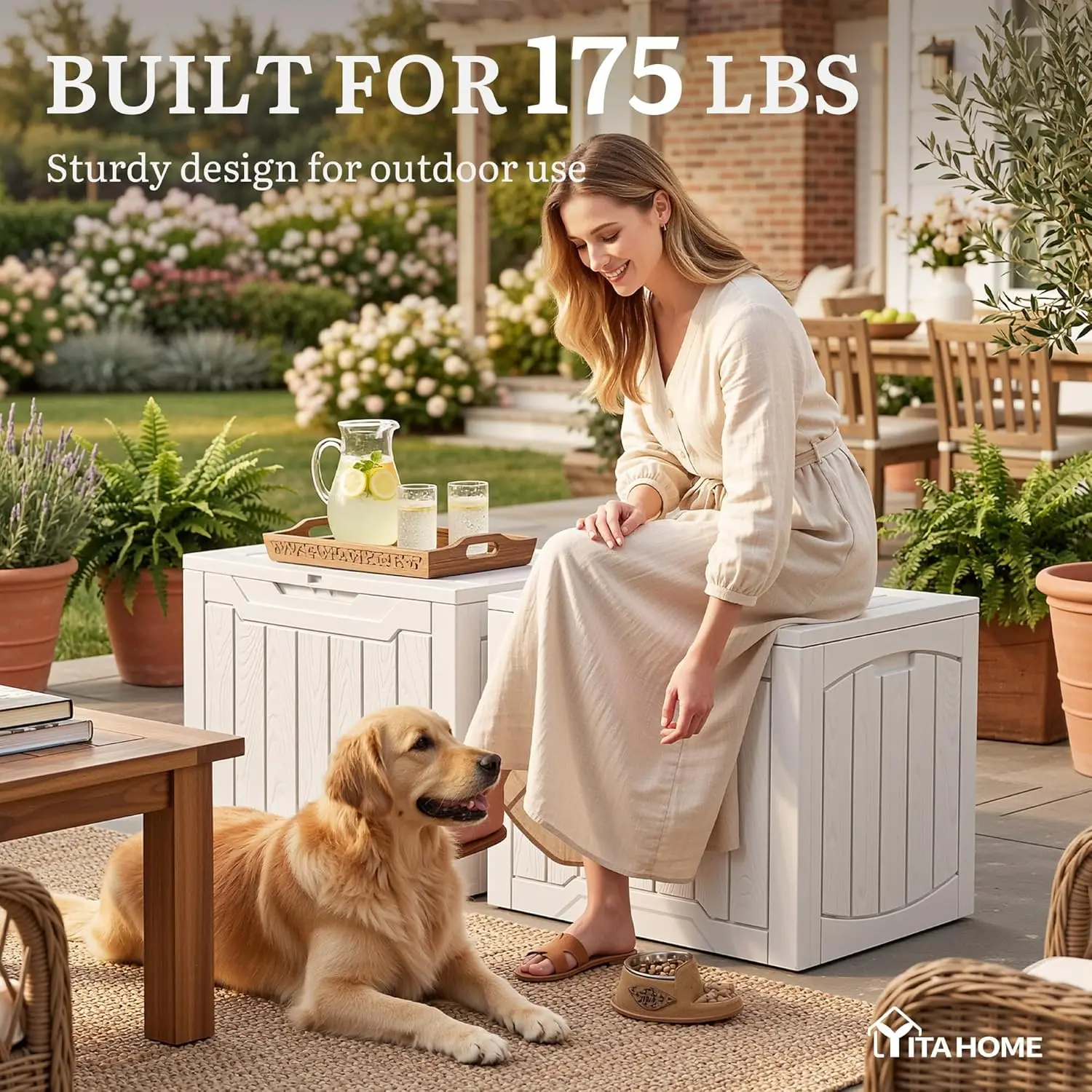 31 Gallon Deck Box Set of 2 Lockable Outdoor Storage Bins for Patio Cushions Garden Tools Resin view 6